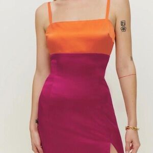 Reformation Jasmin Silk Orange and Pink Mini Dress